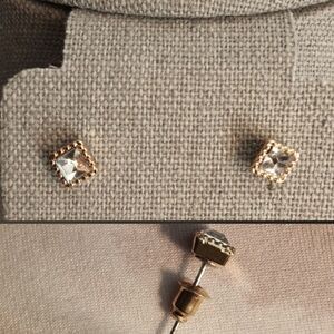 NWOT Pierced "Crystal"‎ Stud 1/4" Square Earrings Gold Beading